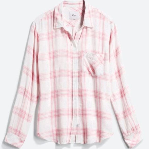 Rails Tops - Rails Linen Blend Button Down Top Pink & White Sz S